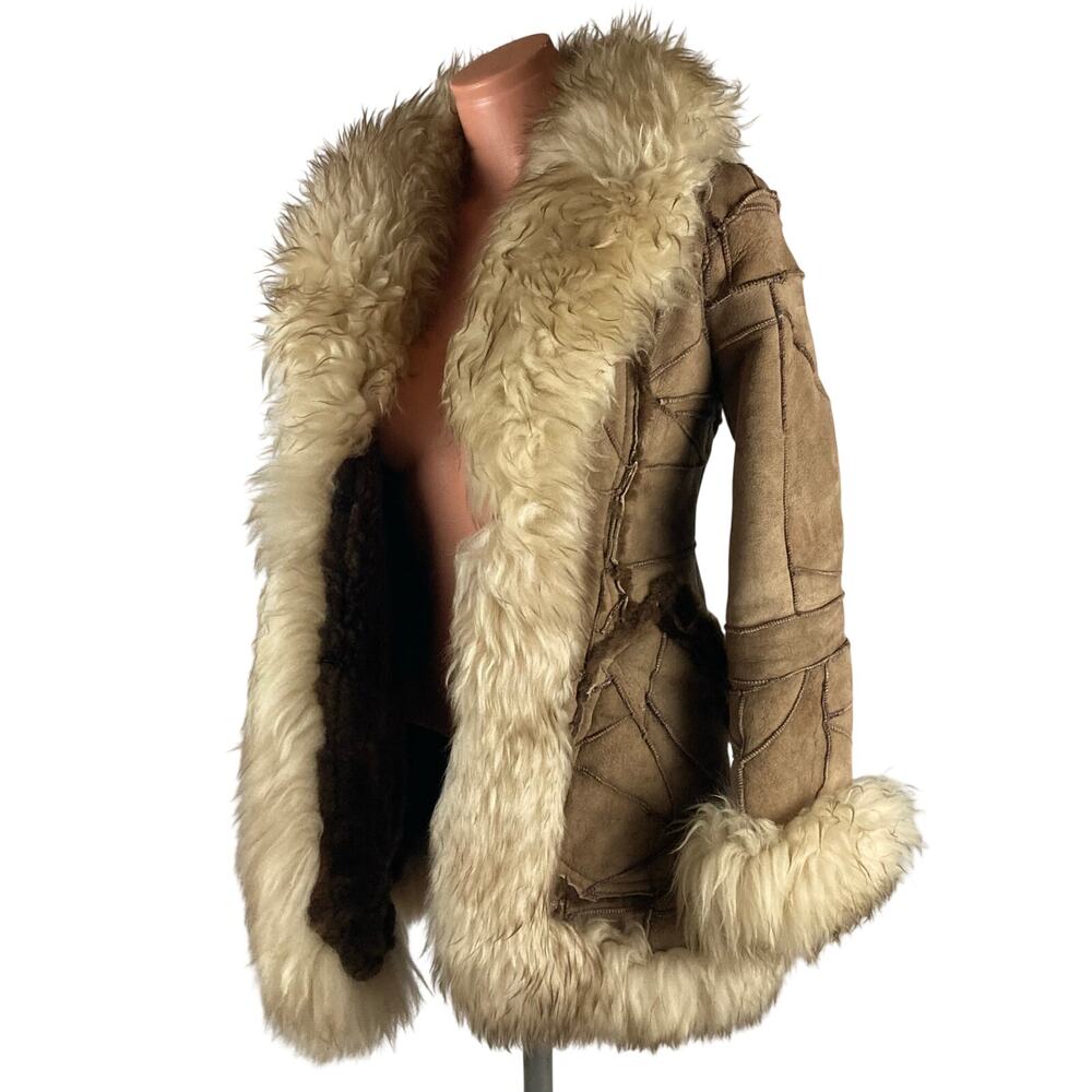 Genuine Shearling Sheepskin Patchwork Leather Coa… - image 3